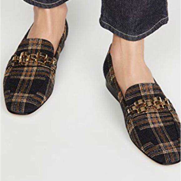 VERONICA BEARD Alire Plaid Chain Loafers 8 - Picture 1 of 7